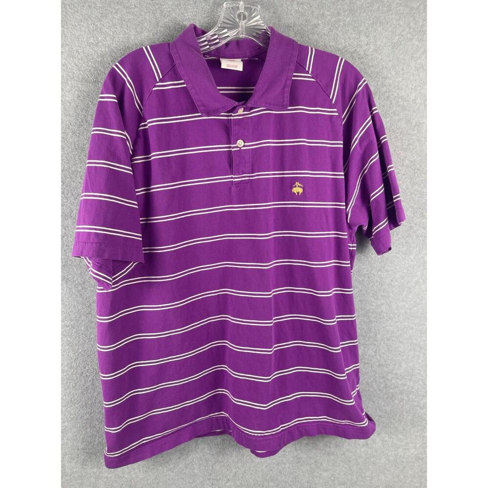 Brooks Brothers 346 Polo Shirt Mens XL Purple Striped Short Sleeve‎ Collared